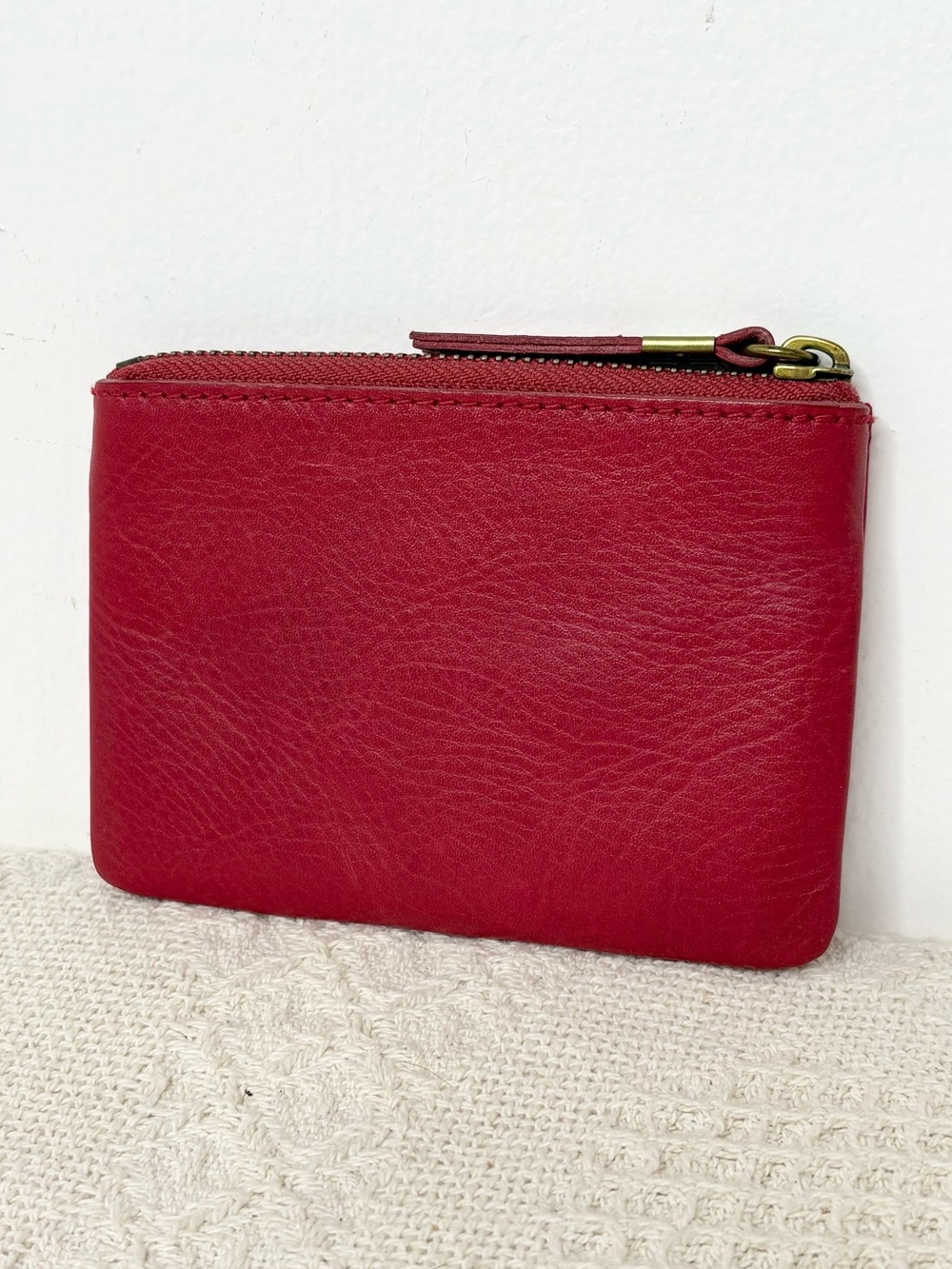 Madewell Small Travel Zip Pouch Scarlet Compact Red Leather Card Wallet - Picture 2 of 5